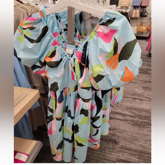 A New Day Women's Puff Short Sleeve Dress -Blue Floral XS - Picture 4 of 4